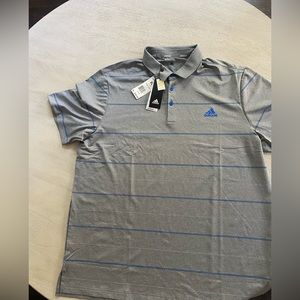 New with tags!!! Adidas men’s grey polo with blue stripe